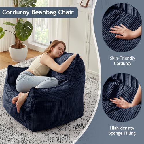 EBENCHICO Giant Bean Bag Chair for Adults, Corduroy Large Bean Bag Chairs for Teens with Armrests, Comfy Adult BeanBag Chair Sofa Couch with Filler Included for Bedroom Living Room