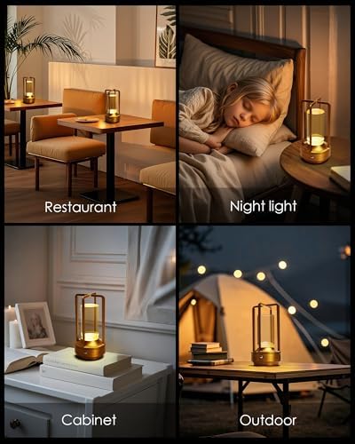 Set of 2 Cordless Table Lamps Rechargeable LED Desk Lamps Gold