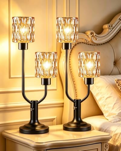 Lightdot Nightstand Lamps Set of 2 Vintage Amber Glass Table Lamp Dimmable