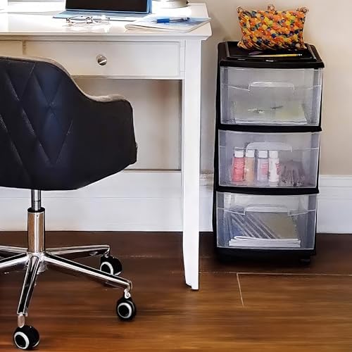 HOMZ Drawer Tower 3-Tier Storage Cart, Removable Wheels, Black Frame,2 Pack