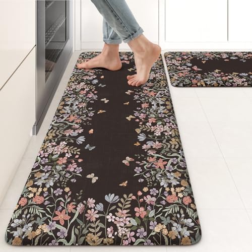 KIMODE Anti Fatigue Kitchen Mats for Floor, Farmhouse Black Kitchen Rugs