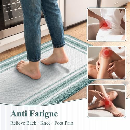 KIMODE Anti Fatigue Kitchen Mats, Green Farmhouse Kitchen Rugs Non Slip
