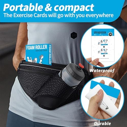 Foam Roller Workout Cards, 62 Exercises Cards Deck Large Size 5" x 3.5" Fitness Cards for Women & Men, Beginner Fitness Guide to Training Exercises at Home or Gym
