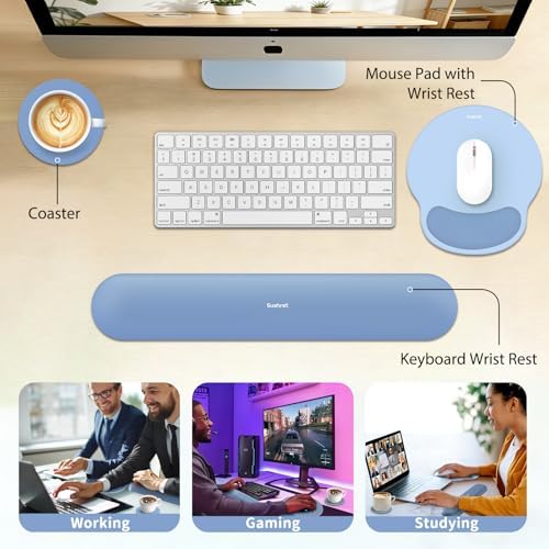 Sushret Mouse Pad and Keyboard Wrist Rest, 3-in-1 Gel Memory Foam Ergonomic Mouse Pad with Wrist Rest Set,Gaming Mousepad Arm Cushion Support for Computer Office Desk Accessories Cute Setup,Sky Blue