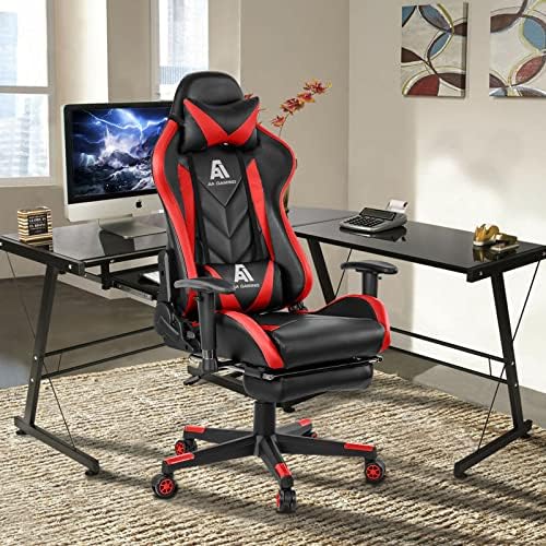 Gaming High Back Ergonomic Computer Racing Chair - Adjustable Office With Footrest, Lumbar Support, Swivel - Upgraded Version BlackRed