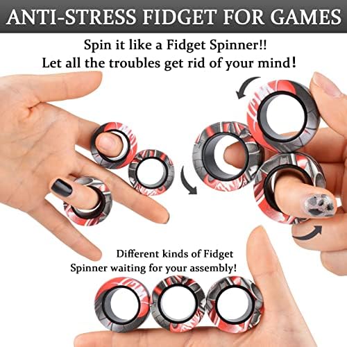 Cevioce 3Pcs Magnetic Rings Fidget Toy Set, ADHD Anxiety Magnetic Fidget Toys Adults Fidget Spinner Rings for Relief, Easter Gifts for Kids 8+ Year Old Easter Basket Stuffers for Teens Boys Girls B
