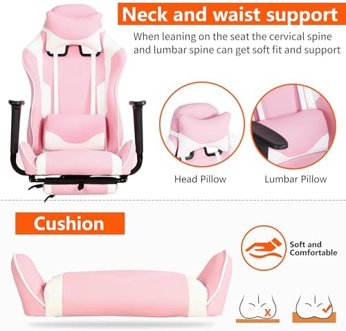 Gaming Chair, High Back PU Leather Gaming Chairs Computer Chair with Headrest & Lumbar Support, Height Adjustable Wide Seat Gaming Chairs for Adults, Game Chair with Footrest & Armrest