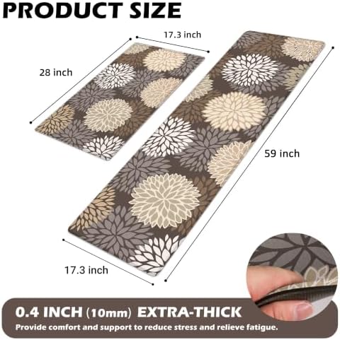 Kitchen Mats Set of 2 Cushioned Anti Fatigue Kitchen Rugs Non Slip Waterproof Runner Memory Foam Kitchen Floor Mat Comfort Standing Mat for Sink, Office, Laundry, Drak Brown