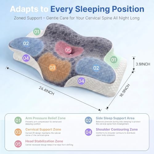 Upgrade Cervical Pillow for Neck Support, 2-Height Adjustable Pillow