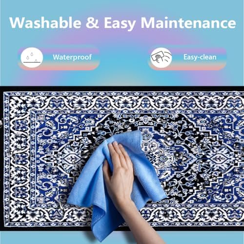 Vintage Oriental Persian Floral Large Mouse Pad, Blue White Black Desk Mat
