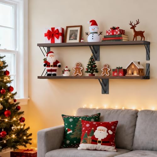 BAYKA Wall Mounted Floating Shelves (Dark Brown, Set of 3, 16" Mixed)