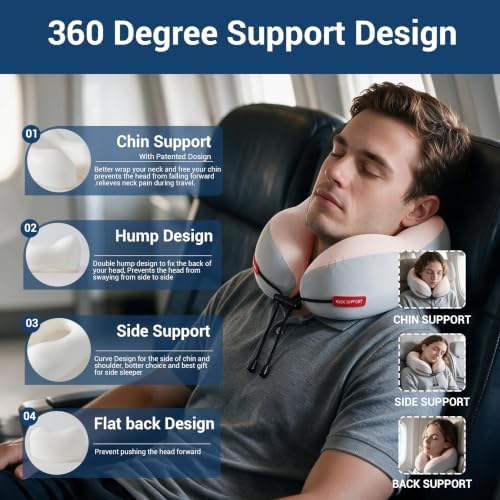 SheRest Cooling Travel Neck Pillow for Airplane, Memory Foam Neck Support