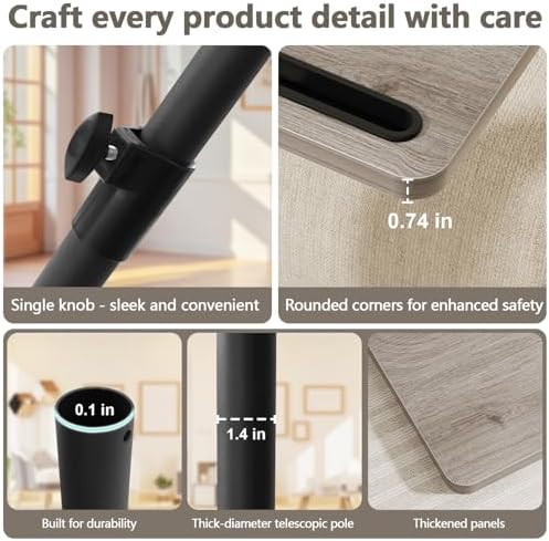 YUHFERA Sofa Armrest Tray Table for Couch - 360° Swivel Height Adjustable End for Small Spaces, Snack Side Table for Bed or Chair with Phone & Tablet Slot (Gray,Standard)