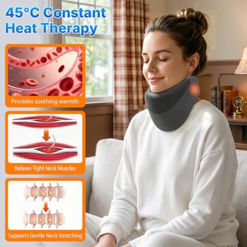 Yunari Cordless Neck Brace for Cervical Spine, Neck Posture Corrector with Intelligent Adjust and Hot Compress Function, Neck Support Brace for Men and Women