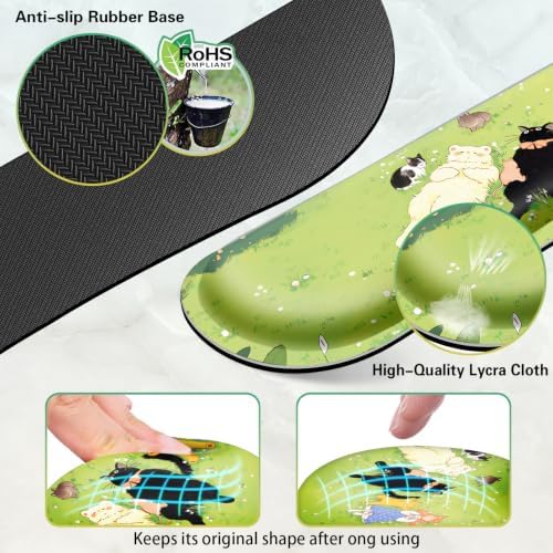 Canjoy Desk Mat with Wrist Rest, Anime Desk Pad for Keyboard and Mouse 4-in-1 Cute Cat Mouse Pad + Keyboard Wrist Rest+ Coaster(35.4×15.7 in) Extended Desk Pad Memory Foam Non-Slip Desk Mat
