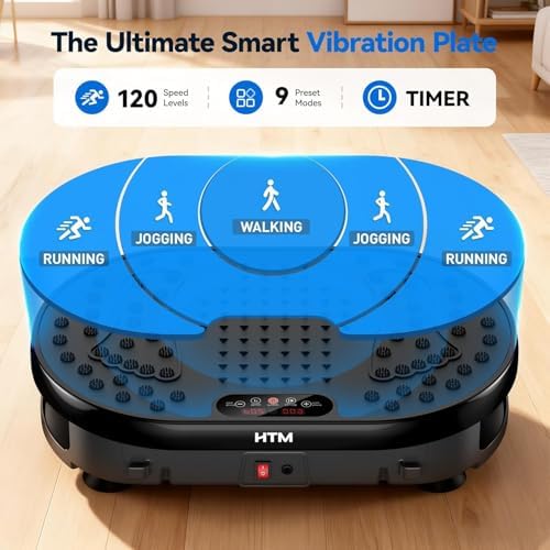 HTM Vibration Plate Exercise Machine, 9 Modes & 120 Speeds, Body Shake Plate with Resistance Bands Slot & Remote Control, Shake Board for Weight Loss Fat Burner Home Fitness Workout