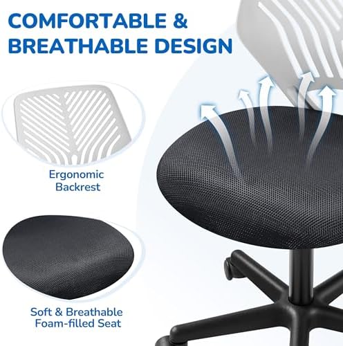 Yaheetech Small Desk Chair, Armless Adjustable Swivel Seat, Dark Grey