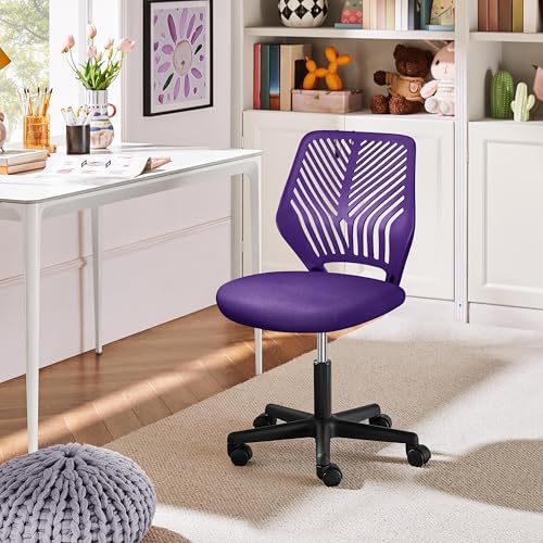 Yaheetech Small Desk Chair, Armless Adjustable Swivel Seat, Purple
