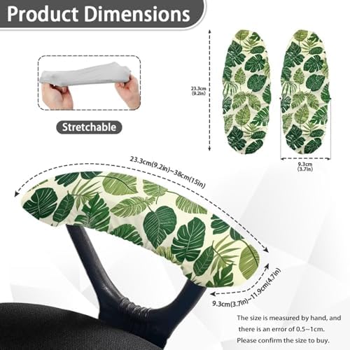 Monstera Leaves Print Chair Armrest Slipcovers, 2Pcs Office Chair Arm Pad Covers, Skin Friendly Stretchy Office Chair Armrest Covers