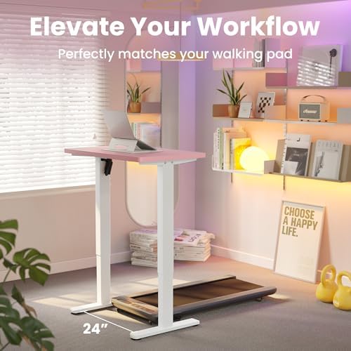 HUANUO 32x19 Inch Small Electric Standing Desk, Adjustable, Pink