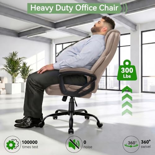 Ergonomic Office Chair with High Back, Comfy Desk Chair, Adjustable Executive Office Chair for Home Office, Big and Tall Computer Chair Heavy Duty, 360° Swivel, Faux Leather, Taupe Beige