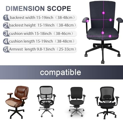 Tallew 4 Pcs Office Chair Covers Stretchable Armrest Seat,XL,Dark Gray