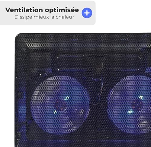 APM Ventilated Laptop Stand, Durable Metal Structure, 2 Silent Fans with Blue LED, Efficient Cooler for 12 to 17 inch Laptop, Adjustable Height 571929