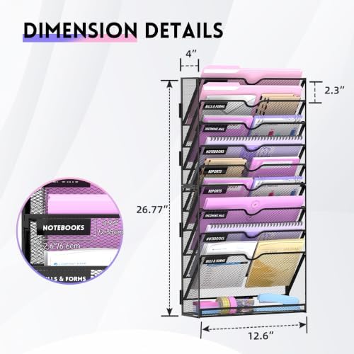 SUPEASY 10-Tier Wall File Organizer with Base, Wall Mounted File Holder