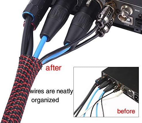 Alex Tech 10ft - 1 inch Cord Protector Wire Loom Tubing Cable Sleeve Split Sleeving For USB Cable Power Cord Audio Video Cable – Protect Cat From Chewing Cords - Blackred