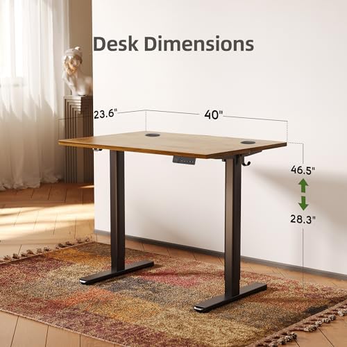 INNOVAR Electric Height Adjustable Standing Desk, 40x24 Inch, Rustic Brown