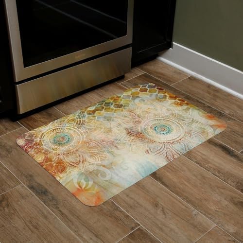 J&V TEXTILES Anti Fatigue Cushioned Comfort Mat, Ergonomically Durable, Supportive, Padded, Thick and Washable, Stain-Resistant, Kitchen, Garage, Office Standing Desk Mats (Boho Study Floral)*
