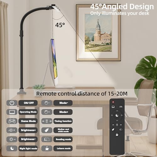 LED Desk Lamp with Clamp, Eye-Carying Desk Light with Remote,Adjustable Flexible Gooseneck,1800LM Ultra Bright Table Lamp for Work,Study, Read,Workbench(Black)
