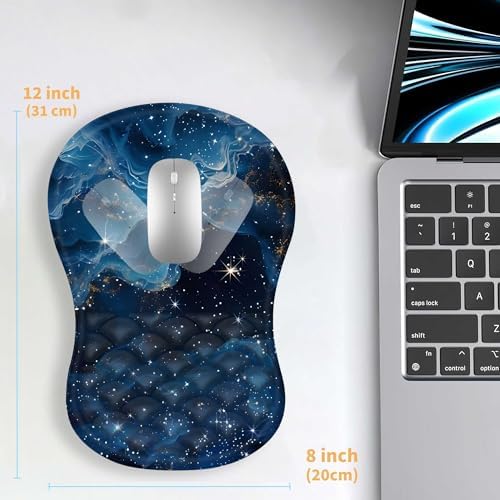 Ergonomic Mouse Pad Wrist Support,Blue Space Wrist Rest Mousepad for Carpal Tunnel Pain Relief,Integrated Memory Foam Slope Massage Bulge Design