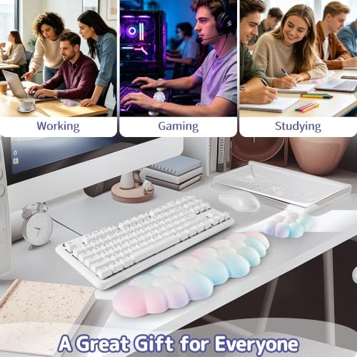 Sushret Cloud Wrist Rest Keyboard, Cloud Keyboard Wrist Pad Set with PU Leather Memory Foam, Cute Arm Rest for Palm Support, PC/Gaming Desk Accessories/Office Setup/Computer Hand Cushion - Rainbow