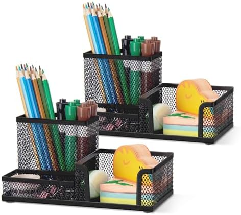 Comix 2 Packs Mesh Pen Holder, Desk Organizer for Home Office, Black