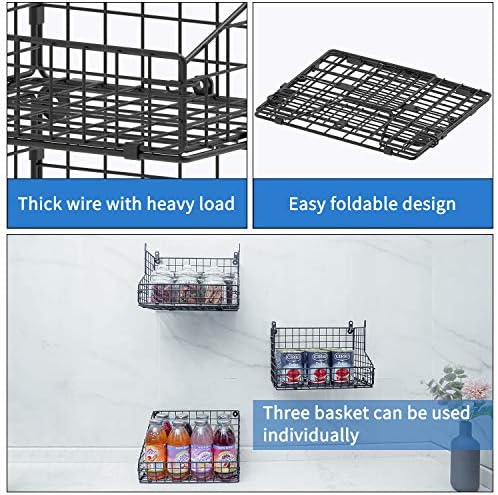 X-cosrack 3-Tier Stackable Detachable Snack Organizer (Large Size), Countertop Display/Wall Mounted Shelf with 5 Hooks Wire Basket Snack Shelf for Office Cabinets, Kitchen, Pantry, 11.8x7.8x22 Inch