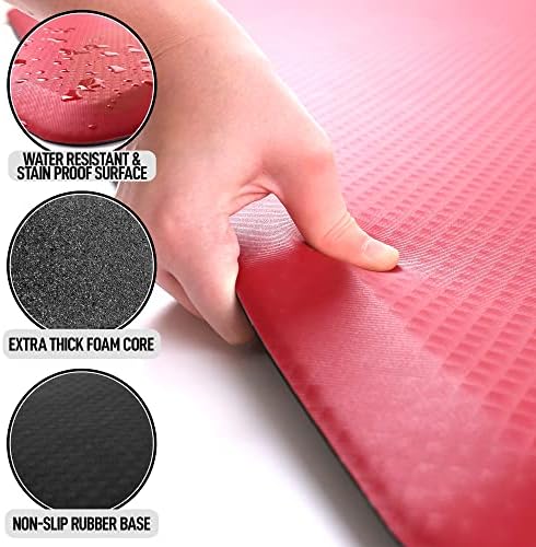 Zulay Home Large 20 x 39 Inch Anti Fatigue Floor Mat - 3/4 Inch Thick Cushioned Kitchen Mats for Standing - Comfortable Padded Floor Mats for Standing Work Desk - Memory Foam Kitchen Mat - Red