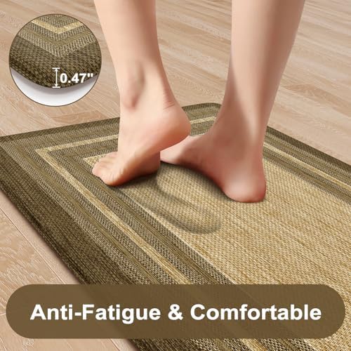 KIMODE Anti Fatigue Kitchen Mat, Cushioned Boho Kitchen Rugs Sets of 2