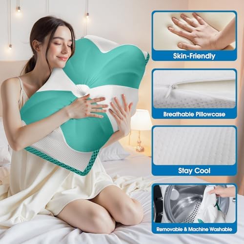 CloudBliss Cervical Memory Foam Pillow for Neck and Shoulder, Contour Neck Support Pillow with Cooling Case, Ergonomic Bed Pillow, Support for Side Back Stomach Sleepers (Green, Standard Size)