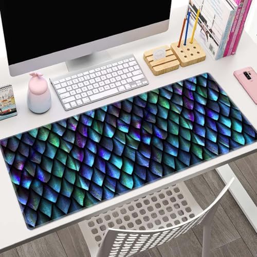 Dragon Scales Large Gaming Mouse Pad for Desk, Desk Mat with Seamed Edges, Waterproof Desk Pad, Non-Slip Rubber Base, 31.5x11.8 Inch Keyboard Pad Computer Mat, Big XL Mousepad