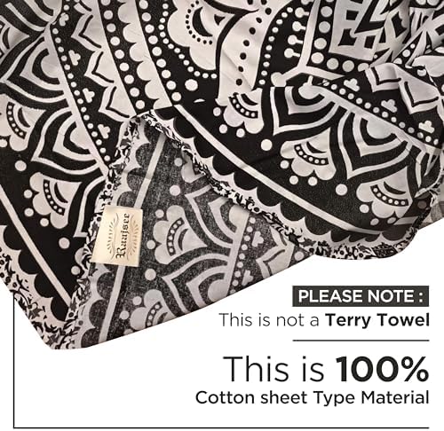raajsee Grey Black Round Beach Tapestry Hippie/Boho Beach Blanket Mandala/Indian Cotton Throw - Round Tablecloth/Home Decor/Indie Rug Yoga Mat Meditation Picnic Rugs 127 CM / 50 INCHE Circle