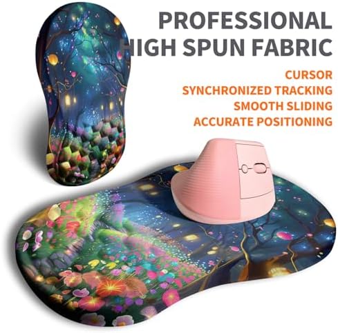 Ergonomic Joint Wrist Support Mouse Pad with Memory Foam Cushion Massage Bump, Carpal Tunnel Pain Relief Mousepad Slope Design for Wrist Rest, 11.8x7.9 in, Fantasy Forest
