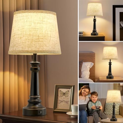 EJIAXIN Touch Lamps for Nightstand Set of 2 - Black Table Lamp for Bedroom Dimmable Bedside Lamp with USB C+A Ports - Lamps for Night Stands Living Room End Table,2 LED Bulbs Included