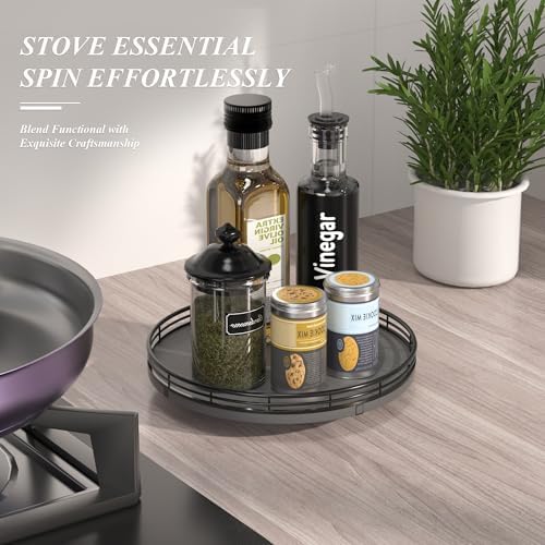 AMH10-Inch Natural Slate Lazy Susan with Black Raised Iron Rim