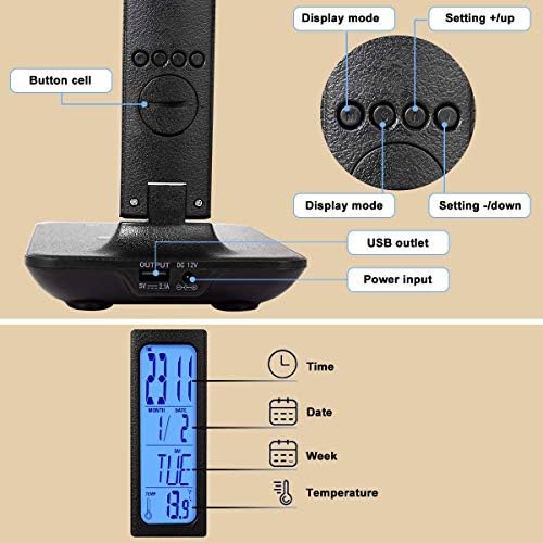 LED Desk Lamp with Wireless Charger, Suitable for Home, Office Dimmable, with USB Charging Port, Built-in Clock, Calendar, Thermometer and Automatic Timing Reading Desk Lamp.