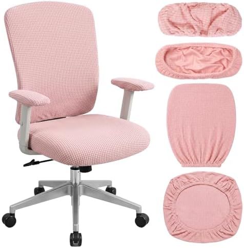 4 Pcs Office Chair Covers Set Pale Pink Computer Stretch Elastic Slipcover Universal Protective Stretchable Chair Seat Covers Desk Armrest Slipcovers Pads for Office Home Cushion Backrest Rotating