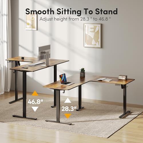 Cubiker L Shaped Standing Desk - 63 x 55 Inch Electric Adjustable Height Corner Standing Desk, Ergonomic Sit Stand Up Table, Splice Board for Home Office, Rustic Brown