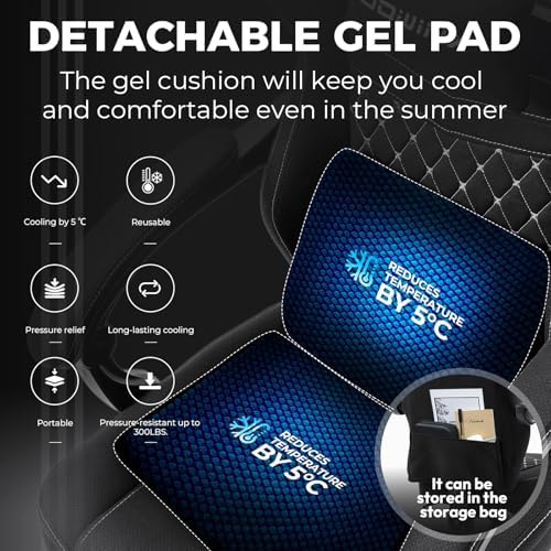 Dowinx Ergonomic Gaming Chair - Breathable Fabric with Gel Pad, Pocket Spring Cushion & Retractable Footrest, Comfortable Gamer Chair with Storage Bag,Deep Black