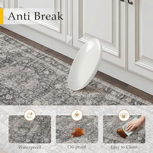 Anti Fatigue Black Grey Vintage Non-Slip Kitchen Mat 2 Piece