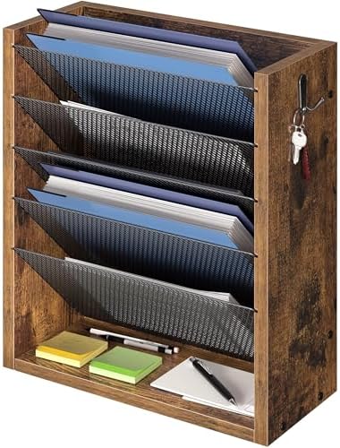Mail Organizer Wall Mounted, 6-Slot Hanging File Organizer with Key Holder